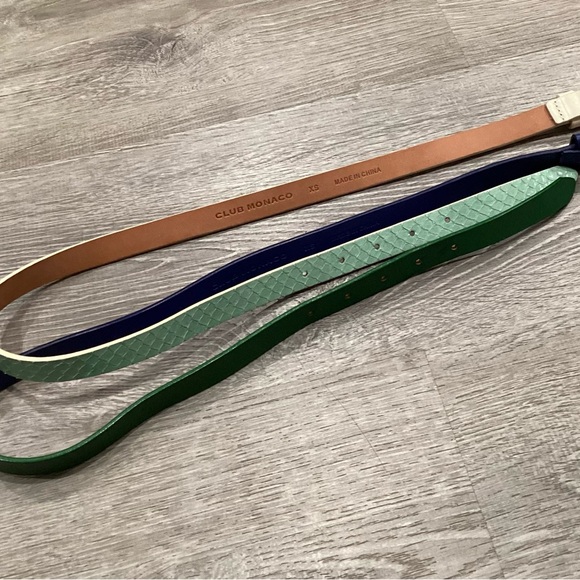 CLUB MONACO SET OF 2 LEATHER BELTS GREEN BLUE CREAM SNAKE XS - Picture 6 of 6